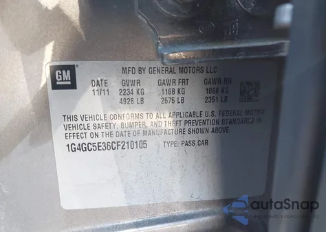 2012 Buick Lacrosse Leather Group из США, поврежденный, VIN 1G4GC5E36CF210105